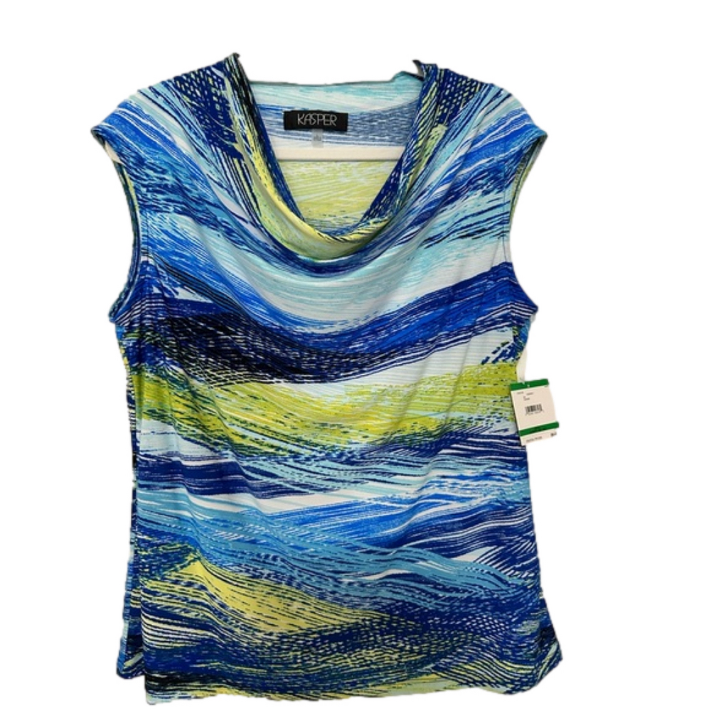 Kasper Cowl Neck Ocean Multi Sleeveless Top NWT